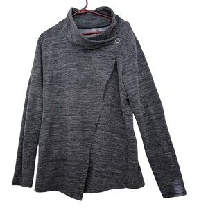 Danskin French Terry Bliss Wrap Cardigan Gray XXL Funnel Neck Cozy Yoga Layering